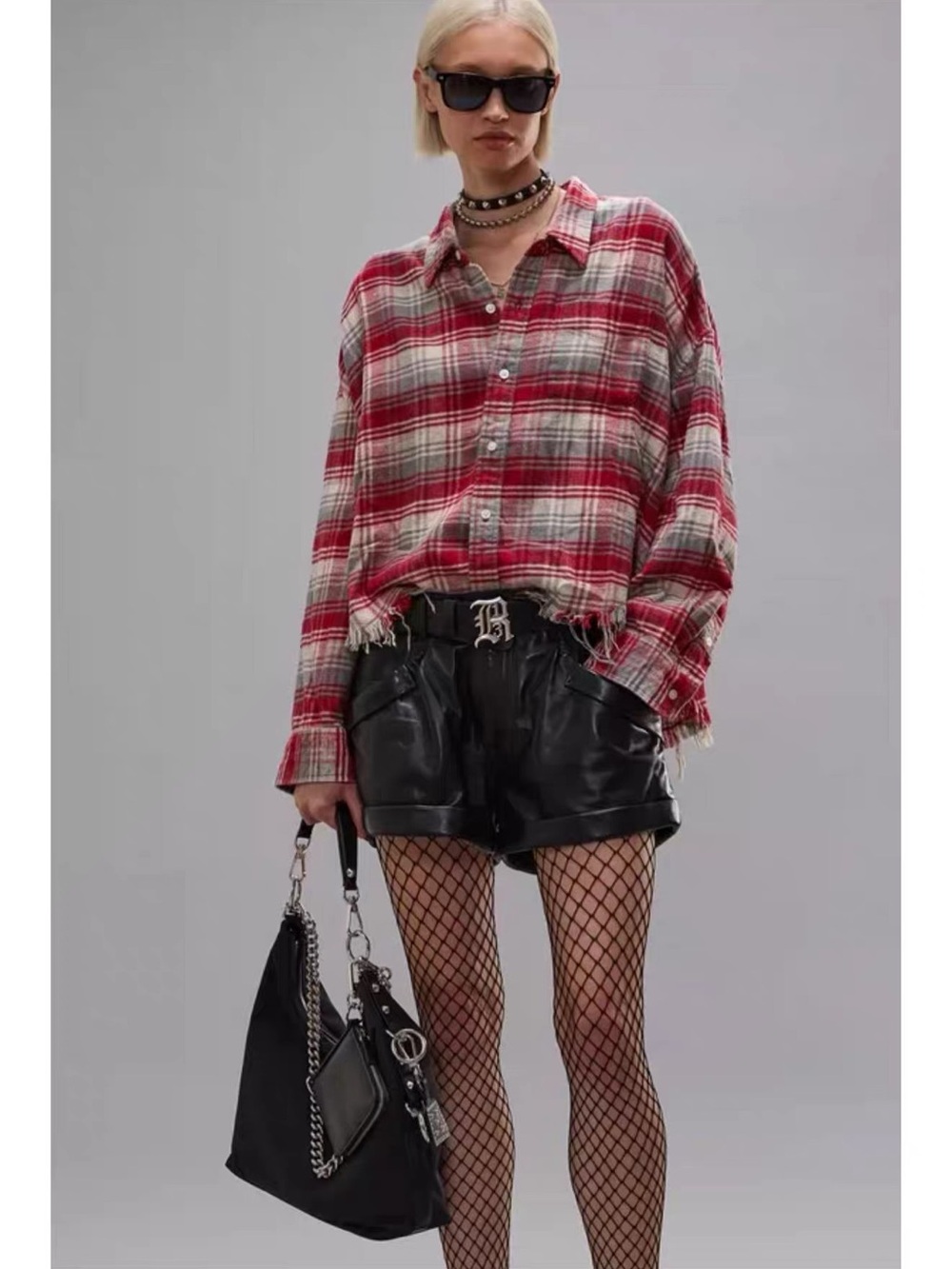 R13 Red and Grey Plaid Cropped Button-Up Shirt. Can sell either Xs or s.